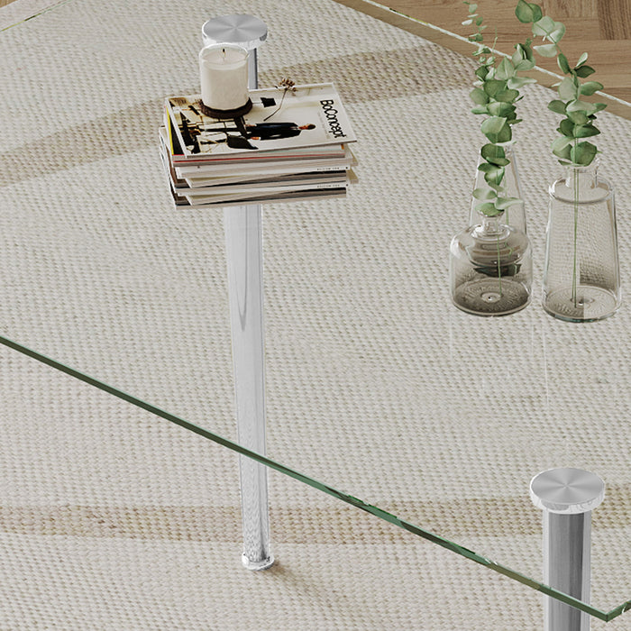 Tempered Glass Top Dining Table With Stainless Steel Legs