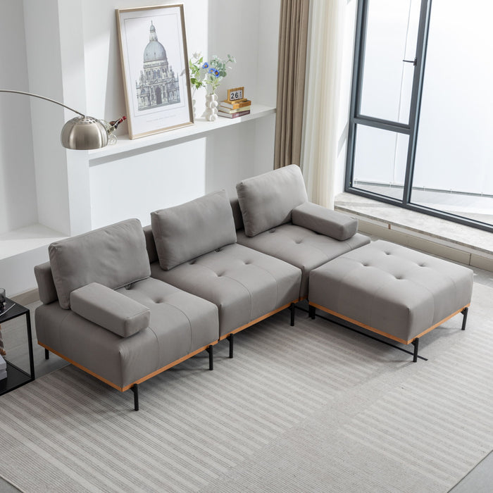 L-Shape Sectional Sofa 3 Seater Couches With A Removable Ottoman, Comfortable For Living Room