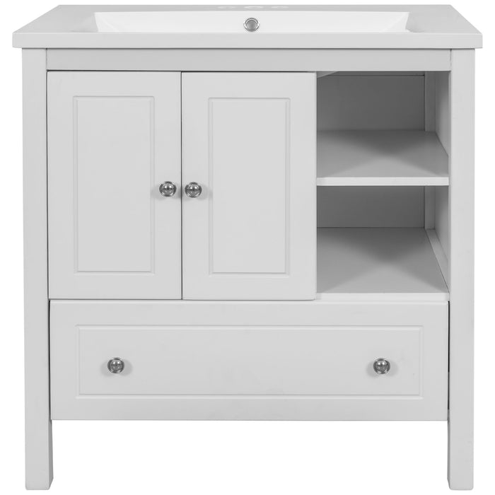 Bathroom Vanity With Sink, Bathroom Storage Cabinet With Doors And Drawers, Solid Wood Frame, Ceramic Sink