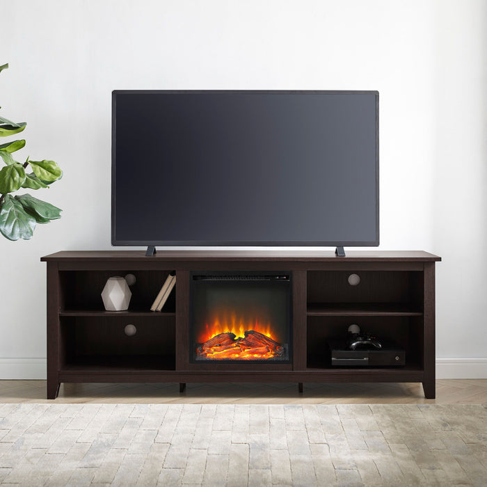 Modern Transitional Wood 70" Fireplace TV Stand For 80" TVs With 2 Shelves - Espresso