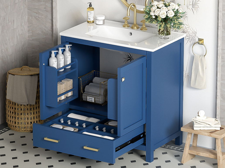 Bathroom Vanity With Single Sink, Combo Cabinet Undermount Sink, Bathroom Storage Cabinet With Two Doors And A Drawer, Soft Closing, Multifunctional Storage, Solid Wood Frame