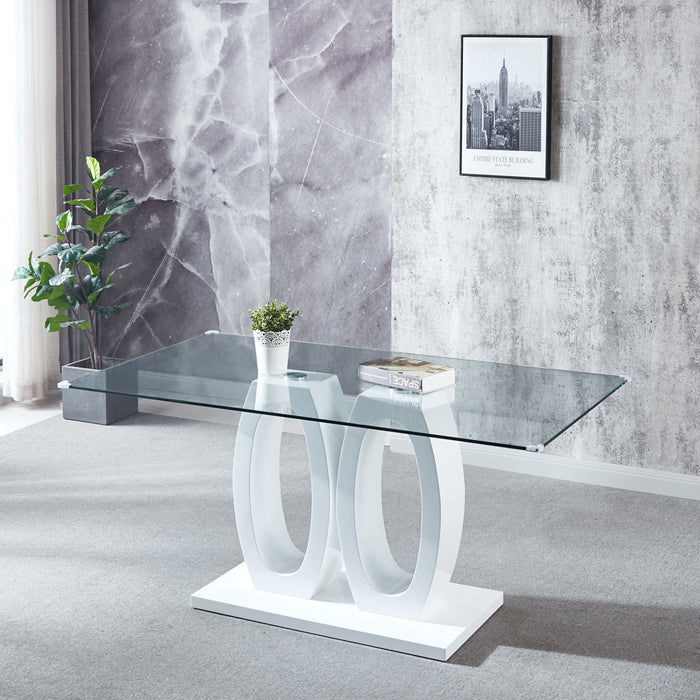 Contemporary Double Pedestal Dining Table, Tempered Glass Top With MDF Base