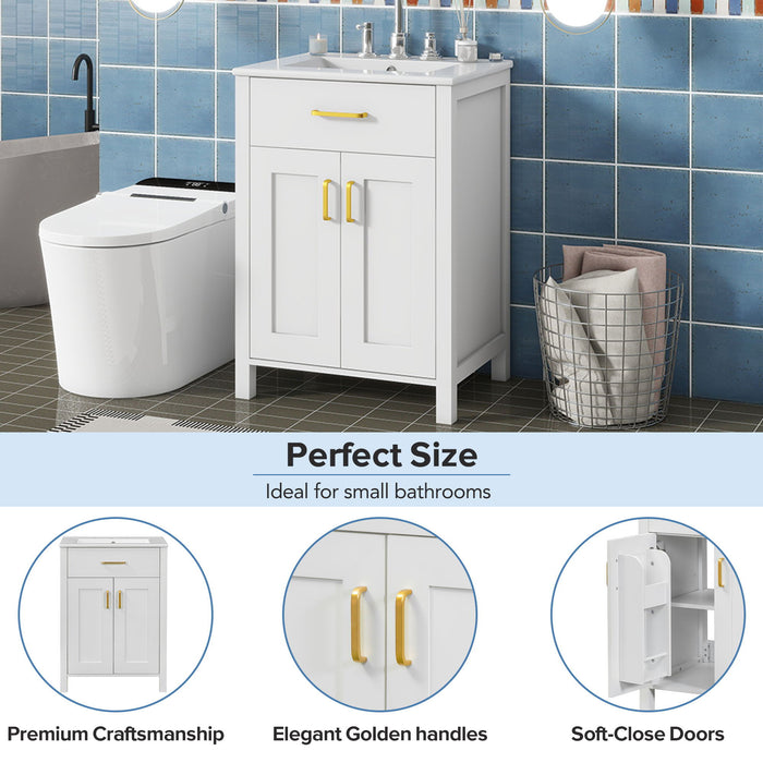 Bathroom Vanity Combo With Ceramic Sink, Luxurious Space-Saving Vanity, 2 Soft Close Doors