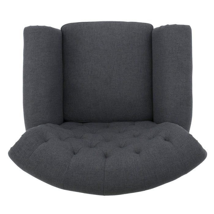 Comfy Accent Chair With Tufted Backrest, Bedroom Single Seat Arm Chair With Wooden Legs, Modern Side Chairs For Living Room - Dark Gray