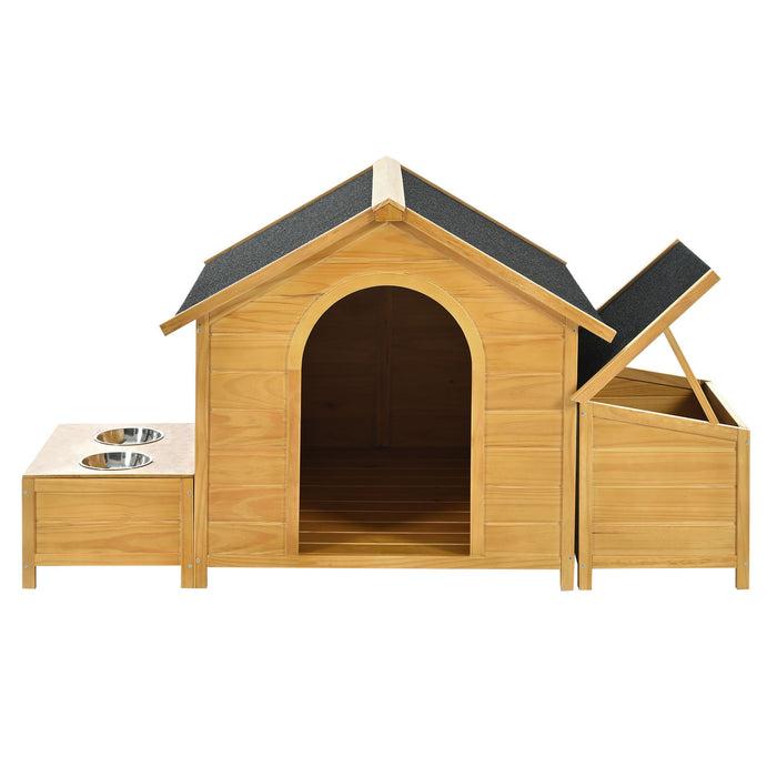 Large Size Wooden Dog House, Dog Crate For Large Dog Breeds, Cabin Style Raised Dog Shelter With Asphalt Roof, Solid Wood, Weatherproof - Nature