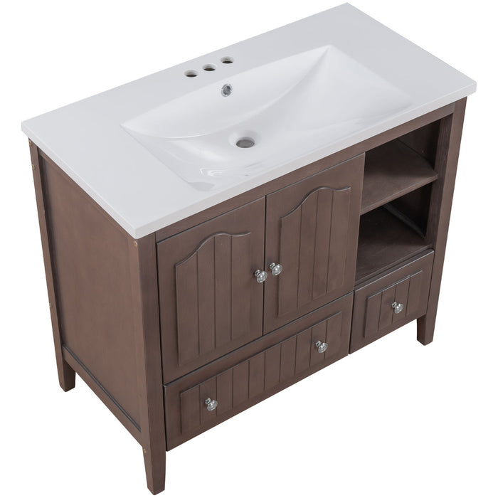 Bathroom Vanity With Ceramic Basin, Bathroom Storage Cabinet With Two Doors And Drawers, Solid Frame, Metal Handles