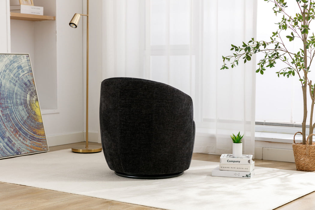 Chenille Fabric Swivel Accent Armchair Barrel Chair With Powder Coating Metal Ring