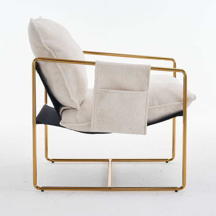 Upholstered Hanging Armchair With Arm Pocketsmetal Frame (Set of 2), Gold-Plated Craftsmanship, Crushed Foam Cushions And Skin-Friendly Woven Fabric For Living Room And Bedroom