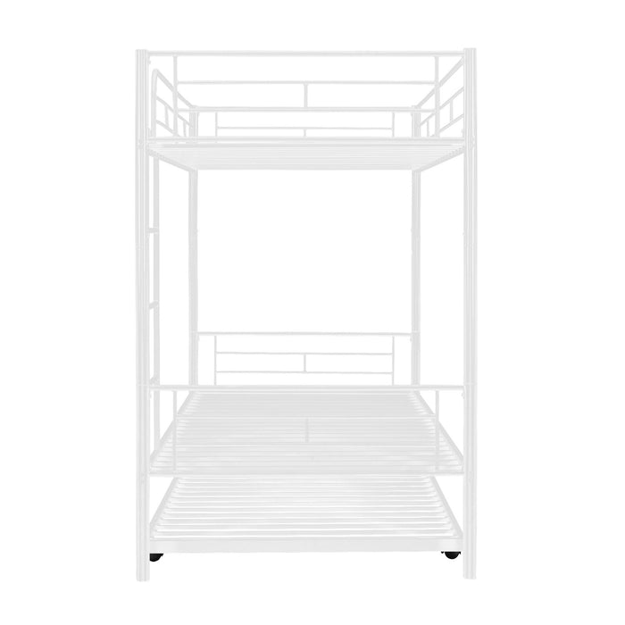 Twin Over Twin Metal Bunk Bed With Trundle, Can Be Divided Into Two Beds, No Box Spring Needed - White