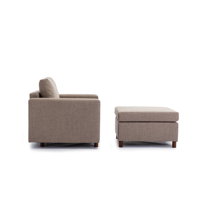 Single Seat Module Sofa Sectional Couch With Armrest With 1 Ottoman, Cushion Covers Non-Removable And Non-Washable