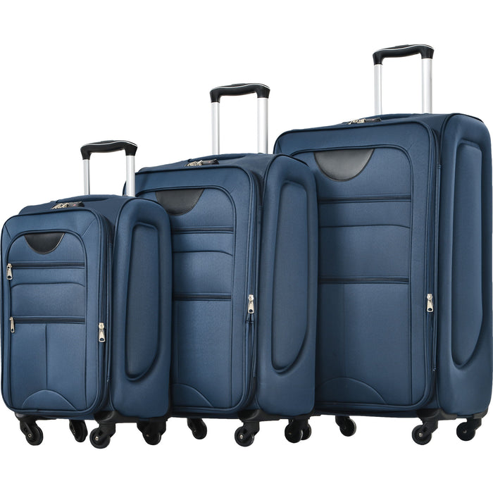 Softside Luggage Expandable 3 Piece Set Suitcase Upright Spinner Softshell Lightweight Luggage Travel Set - Dark Blue