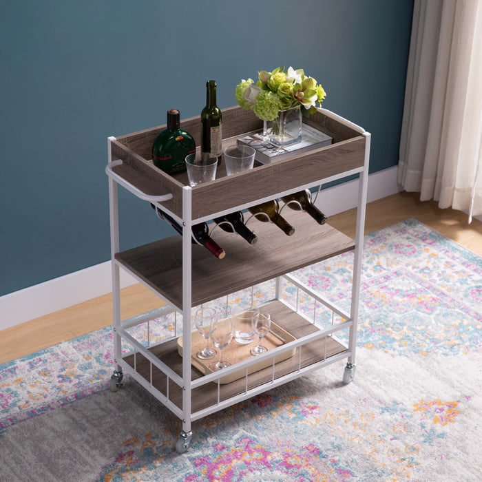 Rolling Kitchen Cart With Three Tier Storage And Four Wine Bottle Rack