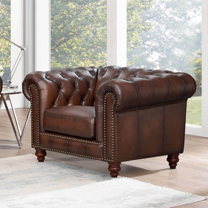 Alton Bay-Top Grain Leather Chair - Brown