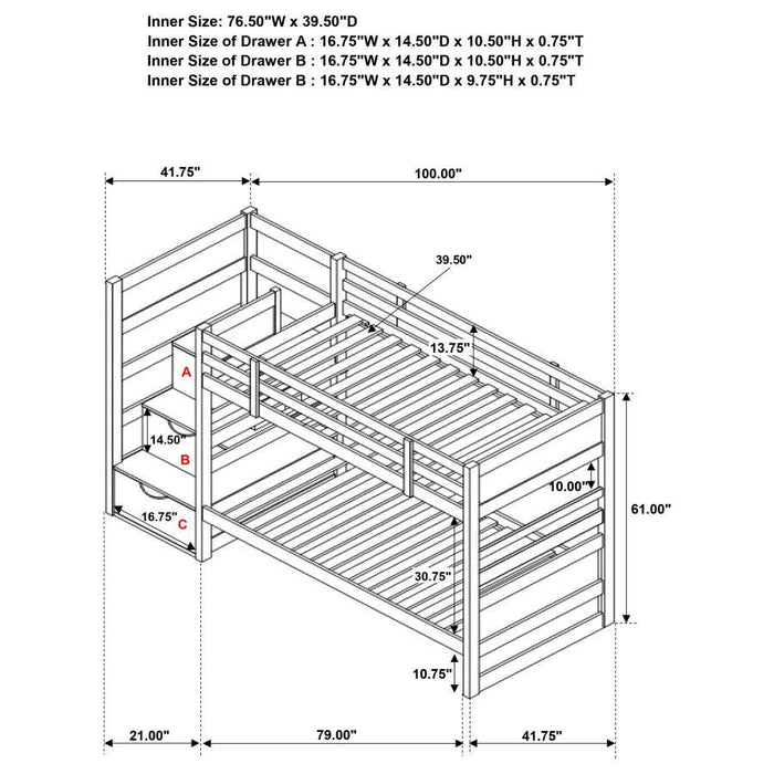 Elliott - Twin Over Twin Stairway Bunk Bed - Cappuccino