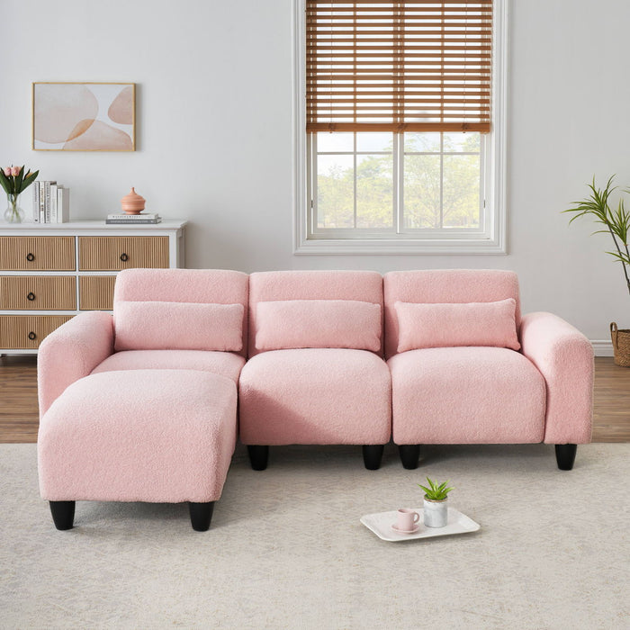 Teddy Fleece Creative Sofa Can Be Assembled Into A Two-Seater Sofa Plus A Single Couch With Three Waist Pillows To Perfectly Stretch Your Waist For Small Apartment Bedroom Spaces