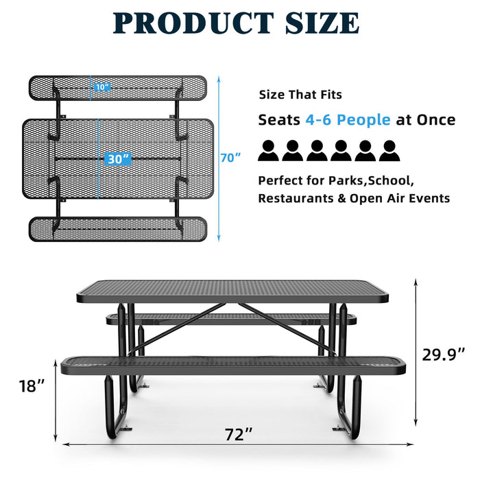 Expanded Rectangular Picnic Metal Table