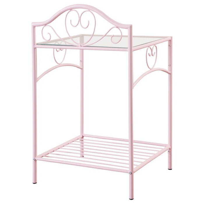 Massi - 1-Shelf Nightstand With Glass Top - Powder Pink