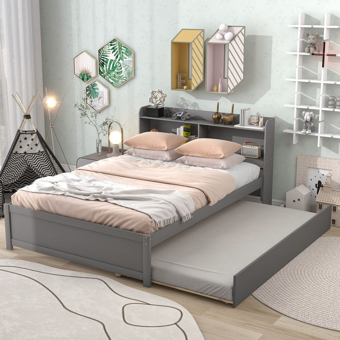 Full Bed With Trundle, Bookcase - Gray