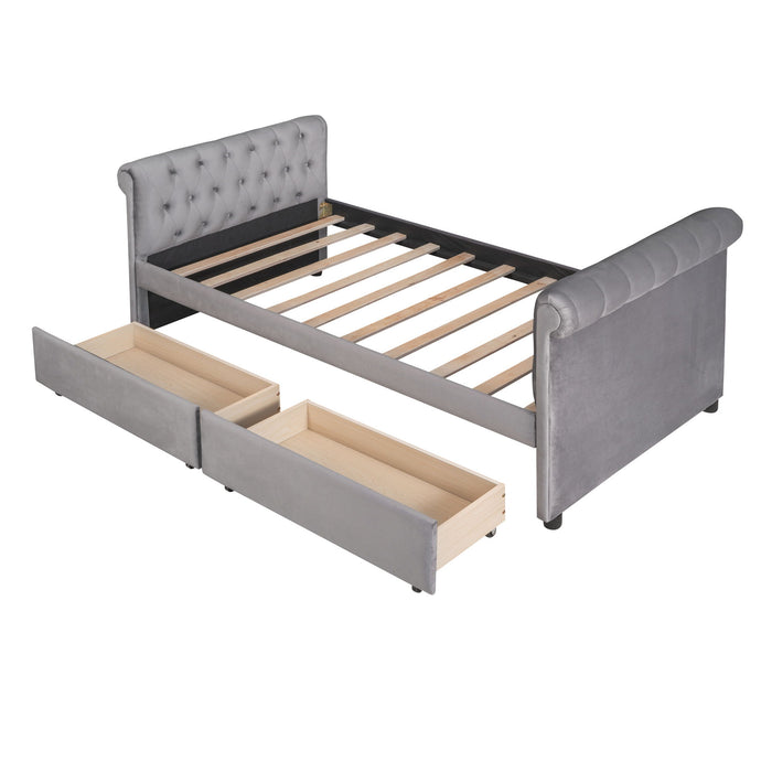 Upholstered Daybed With Drawers, Wood Slat Support