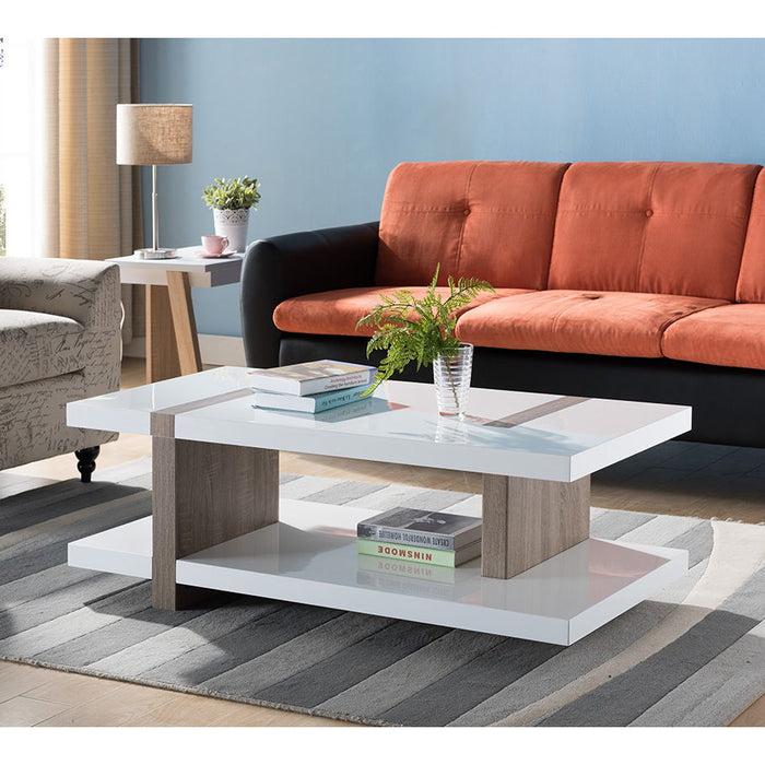 Contemporary Two Tier Two Toned Coffee Table - White & Brown