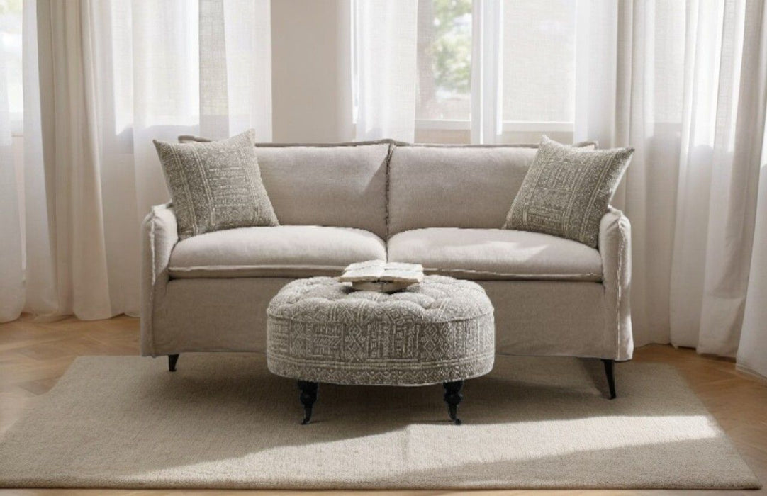 Upendo - Pattern Linen Sofa With 2 Toss Pillows - Beige