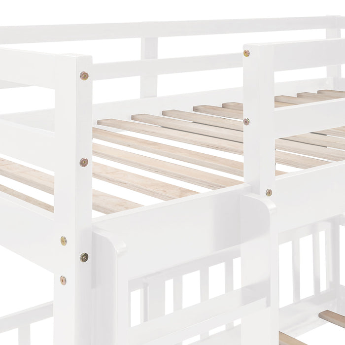 Twin Over Twin Bunk Bed With Slide And Ladder - White