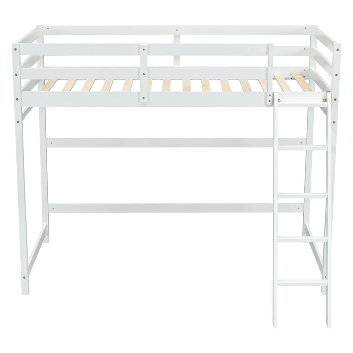 High Loft Bed With Inclined Ladder, Guardrails