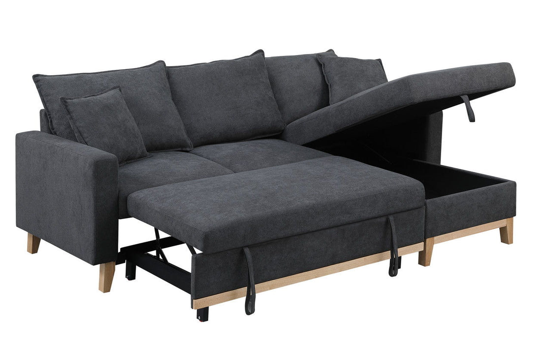 Colton - Woven Reversible Sleeper Sectional Sofa With Storage Chaise - Dark Gray