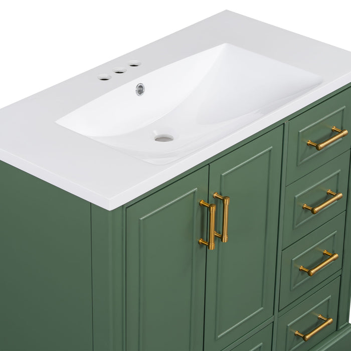 Traditional Bathroom Vanity With Resin Sink Combo Set, Bathroom Cabinet With Two Doors And Four Drawers