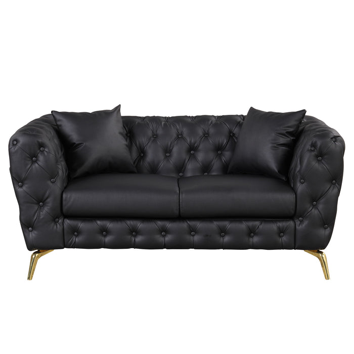 Modern 3 Piece Sofa Sets With Sturdy Metal Legs, Button Tufted Back, PU Upholstered Couches Sets Including Three Seat Sofa, Loveseat And Single Chair For Living Room Furniture Set - Black