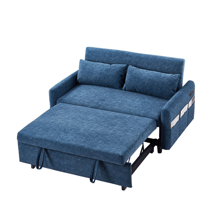 Pull Out Sleep Sofa Bed Loveseats Sofa Couch With Adjsutable Backrest, Storage Pockets, 2 Soft Pillows, USB Ports For Living Room