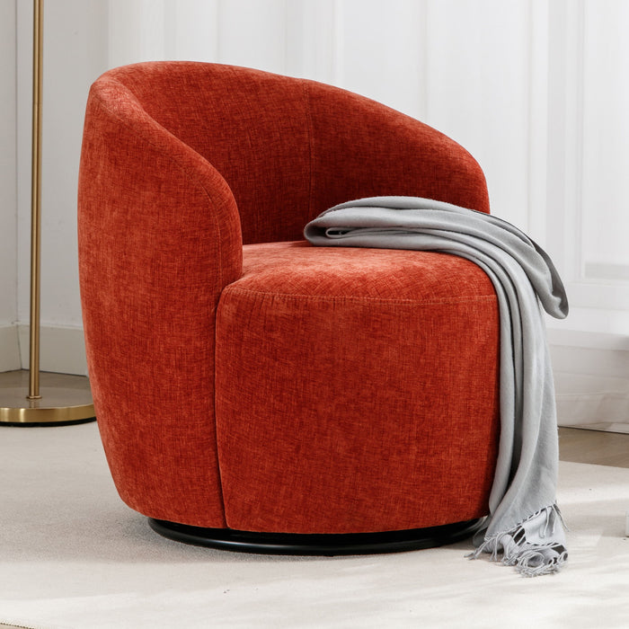 Chenille Fabric Swivel Accent Armchair Barrel Chair With Powder Coating Metal Ring