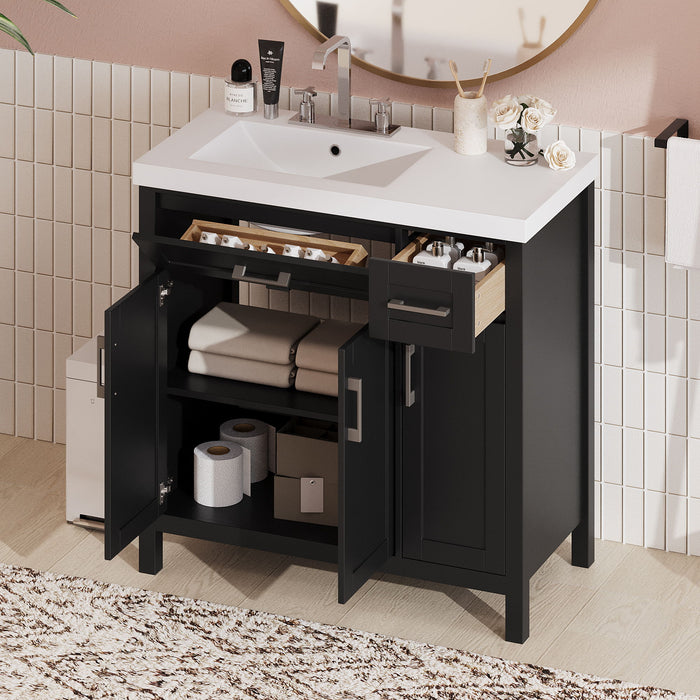 Bathroom Vanity Cabinet With Resin Integrated Sink - 2 Drawers, 3 Doors