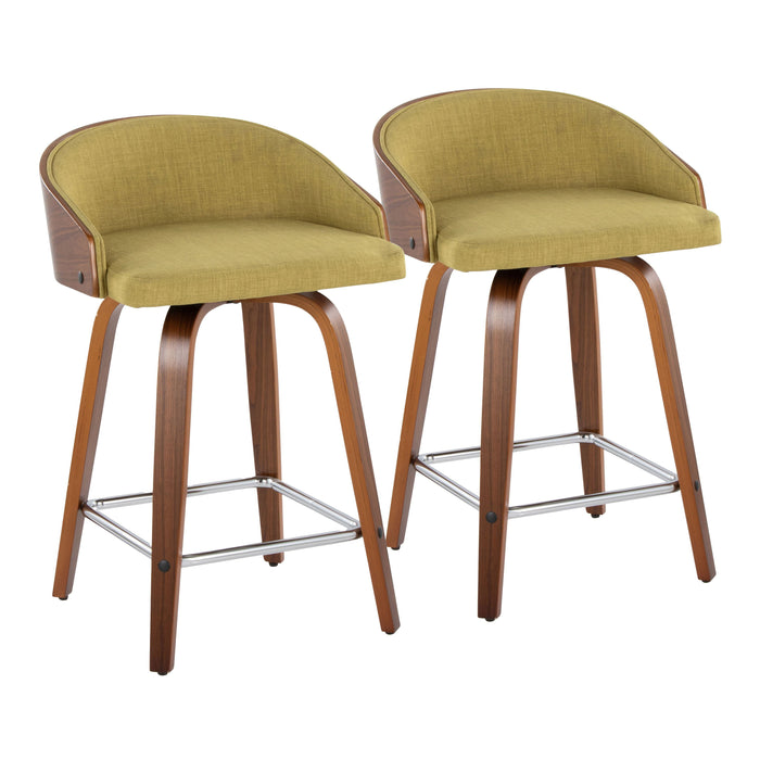 Shiraz - Mid-Century Modern Fixed Height Stool With Swivel With Square Footrest (Set of 2)