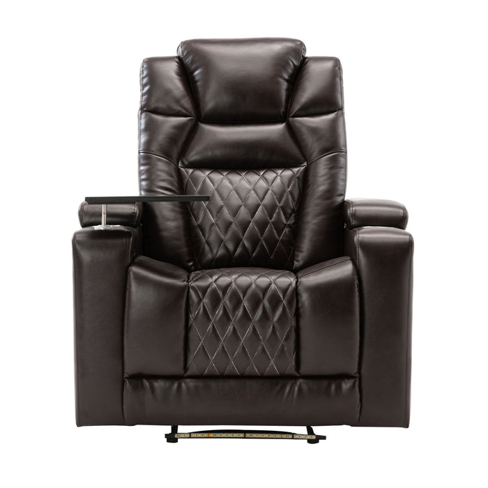 Power Motion Recliner With USB Charging Port And Hidden Arm Storage, Home Theater Seating With 2 Convenient Cup Holders Design And 360 Degree Swivel Tray Table