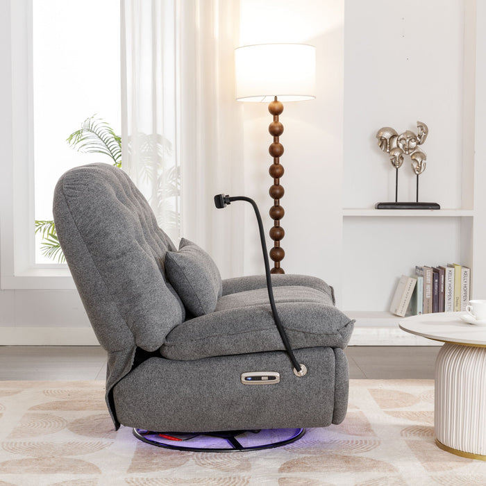 270° Swivel Power Recliner With Voice Control - Bluetooth Music Player, USB Ports, Atmosphere Lamp, Hidden Arm Storage And Mobile Phone Holder For Living Room, Bedroom, Apartment