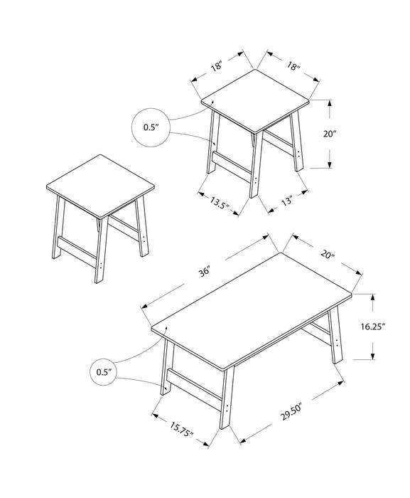 Table Set: Coffee, End, Side, Accent, Living Room, Transitional (Set of 3) - Taupe