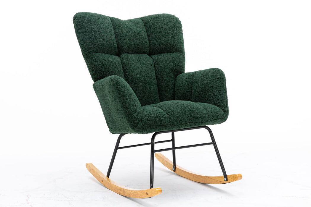 Mid Century Modern Teddy Fabric Tufted Upholstered Rocking Chair Padded Seat For Living Room Bedroom