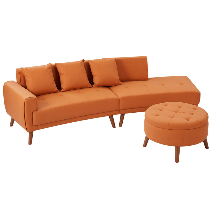 Contemporary Sofa Stylish Sofa Couch With A Round Storage Ottoman And Three Removable Pillows For Living Room