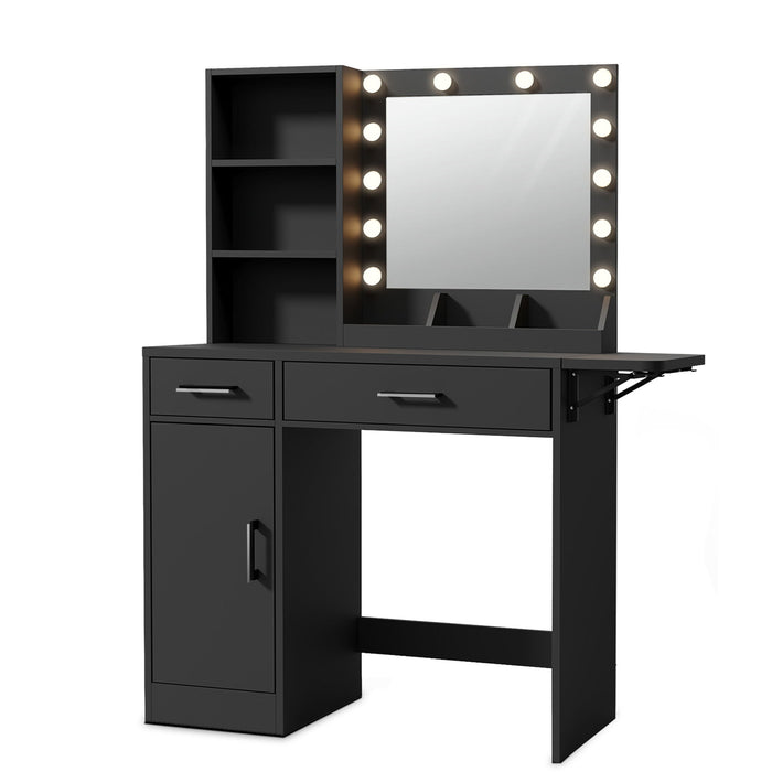 Vanity Desk With Drawers & Mirror With Lights, With Drawers & Cabinet 3 Shelves Lots Storage For Stylish Bedroom