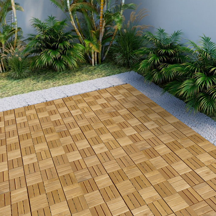 Interlocking Deck Tiles Checker Pattern, Square Acacia Hardwood Outdoor Flooring For Patio, Bancony, Pool Side