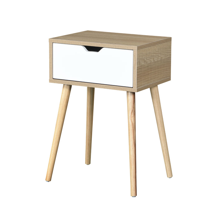 Side Table With 1 Drawer, Mid-Century Modern Storage Cabinet For Bedroom - White