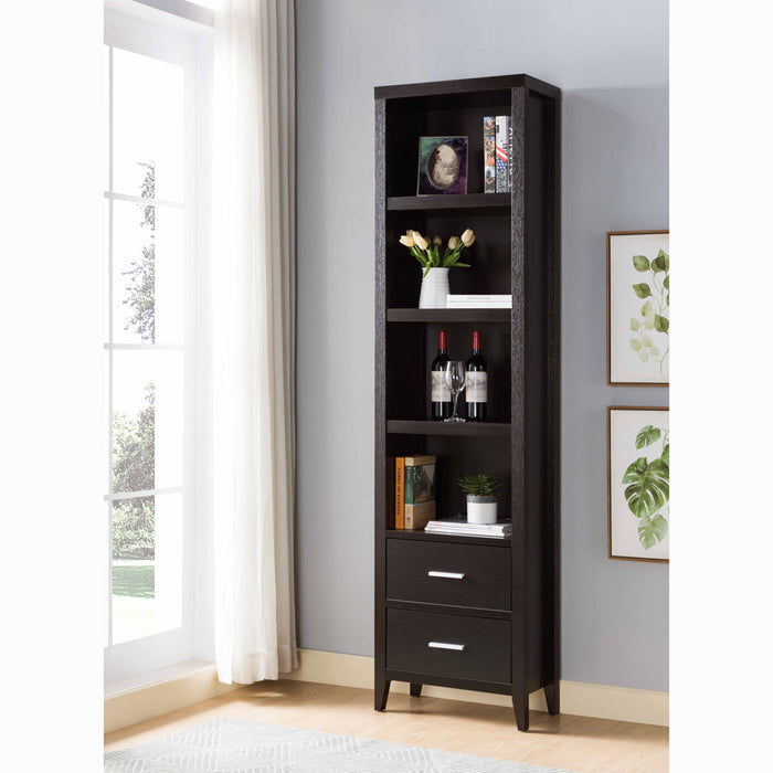 Media Pier, Display Cabinet With Four Open Shelves And Two Bottom Drawers