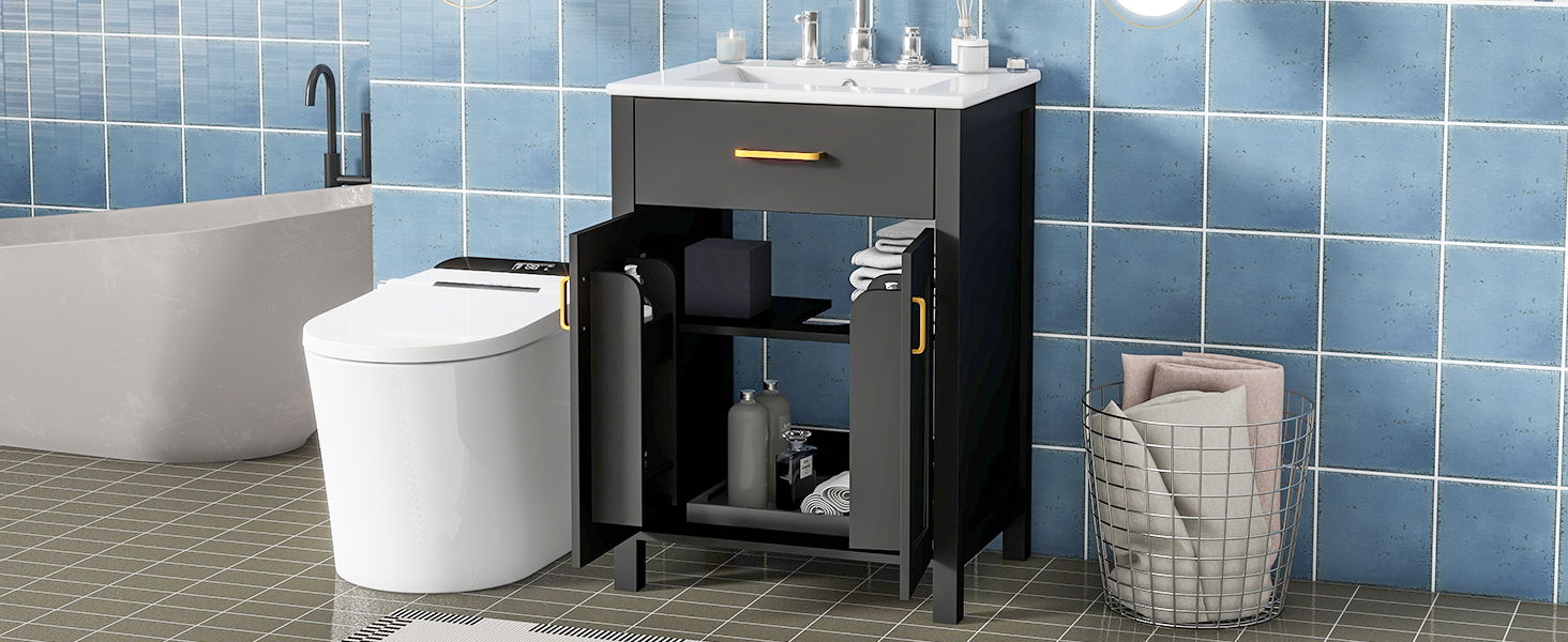 Bathroom Vanity Combo With Ceramic Sink, Luxurious Space-Saving Vanity, 2 Soft Close Doors