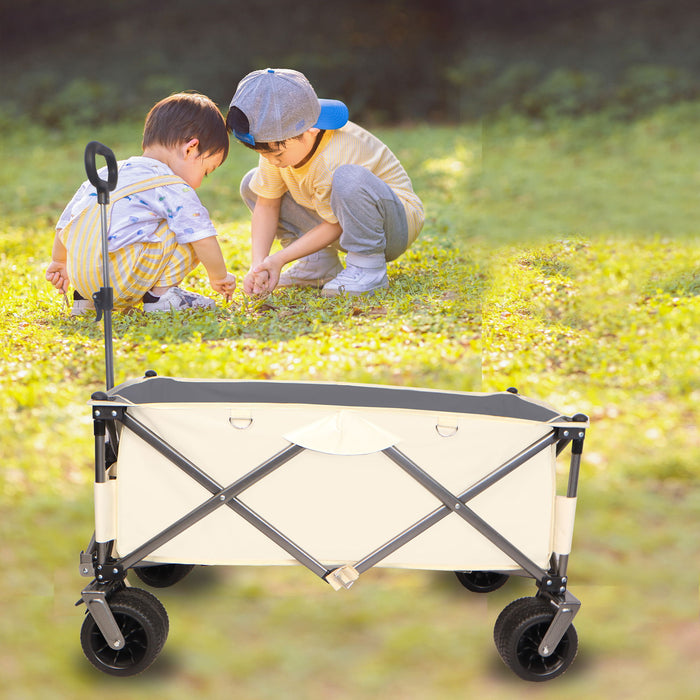 Aluminum Alloy Folding Wagon, Heavy Duty Utility Beach Wagon Cart For Sand With Big Wheels, Adjustable Handle & Drink Holders For Shopping, Camping, Garden And Outdoor