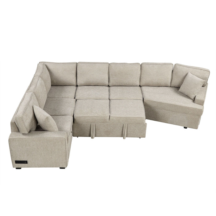 L-Shaped Sofa Sectional Sofa Couch Pull-Out Sofa Bed With Charging Devices And Cup Holders For Living Room