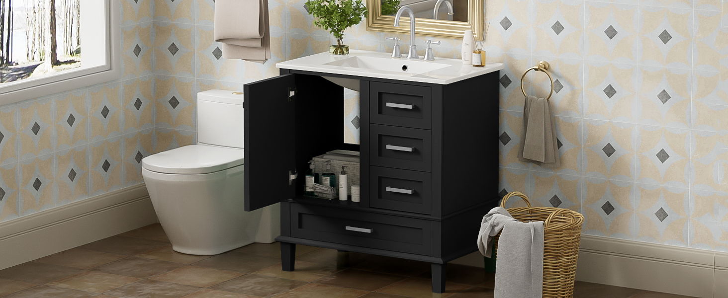 Bathroom Vanity, Modern Bathroom Cabinet With Sink Combo Set, Bathroom Storage Cabinet With A Soft Closing Door And 3 Drawers, Solid Wood Frame