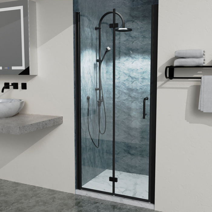 34" Bi-Fold Semi-Frameless Shower Doors In Matte With Clear Glass - Black