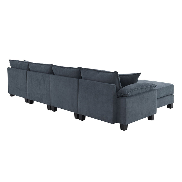 Corduroy Modular Sectional Sofa, U Shaped Couch With Armrest Bags, 6 Seat Freely Combinable Sofa Bed, Comfortable And Spacious Indoor Furniture For Living Room - Gray