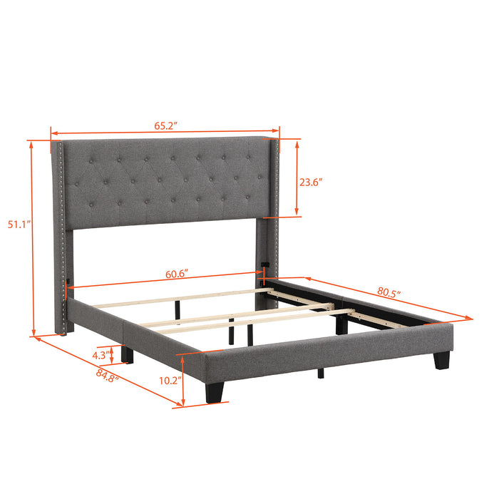 Upholstered Platform Bed With Classic Headboard, No Box Spring Needed